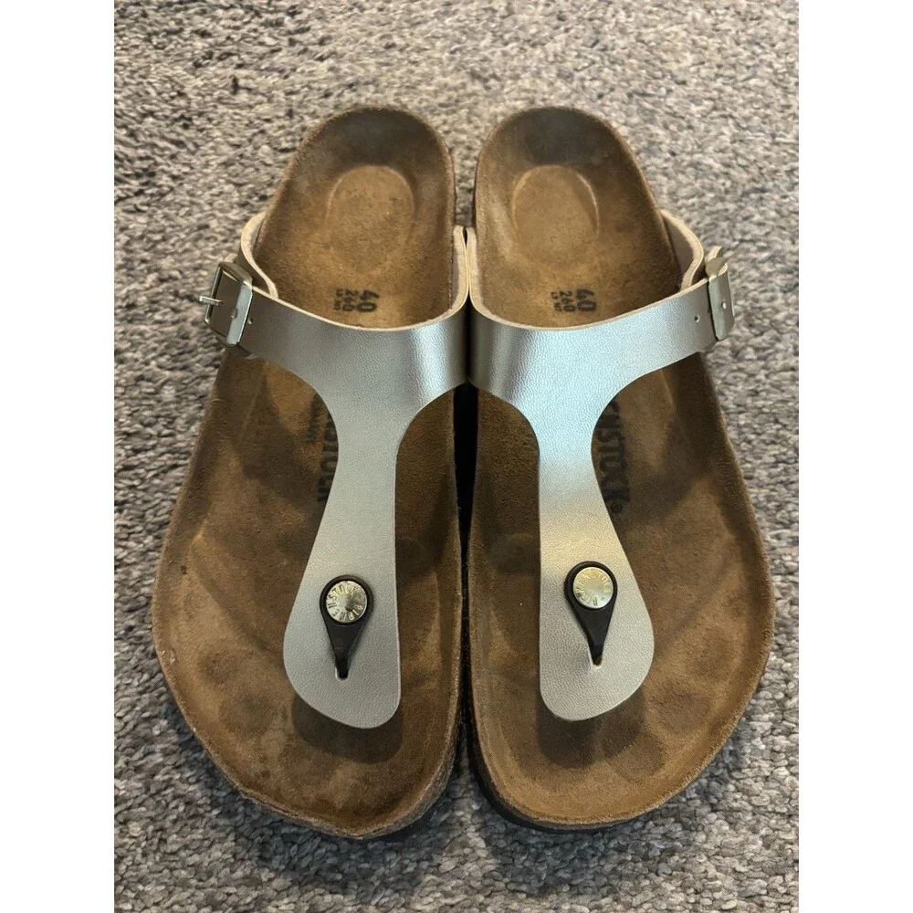 Birkenstock Gold Gizeh Buckle Leather Flip Flop Slip On Sandal Size 40 US 9